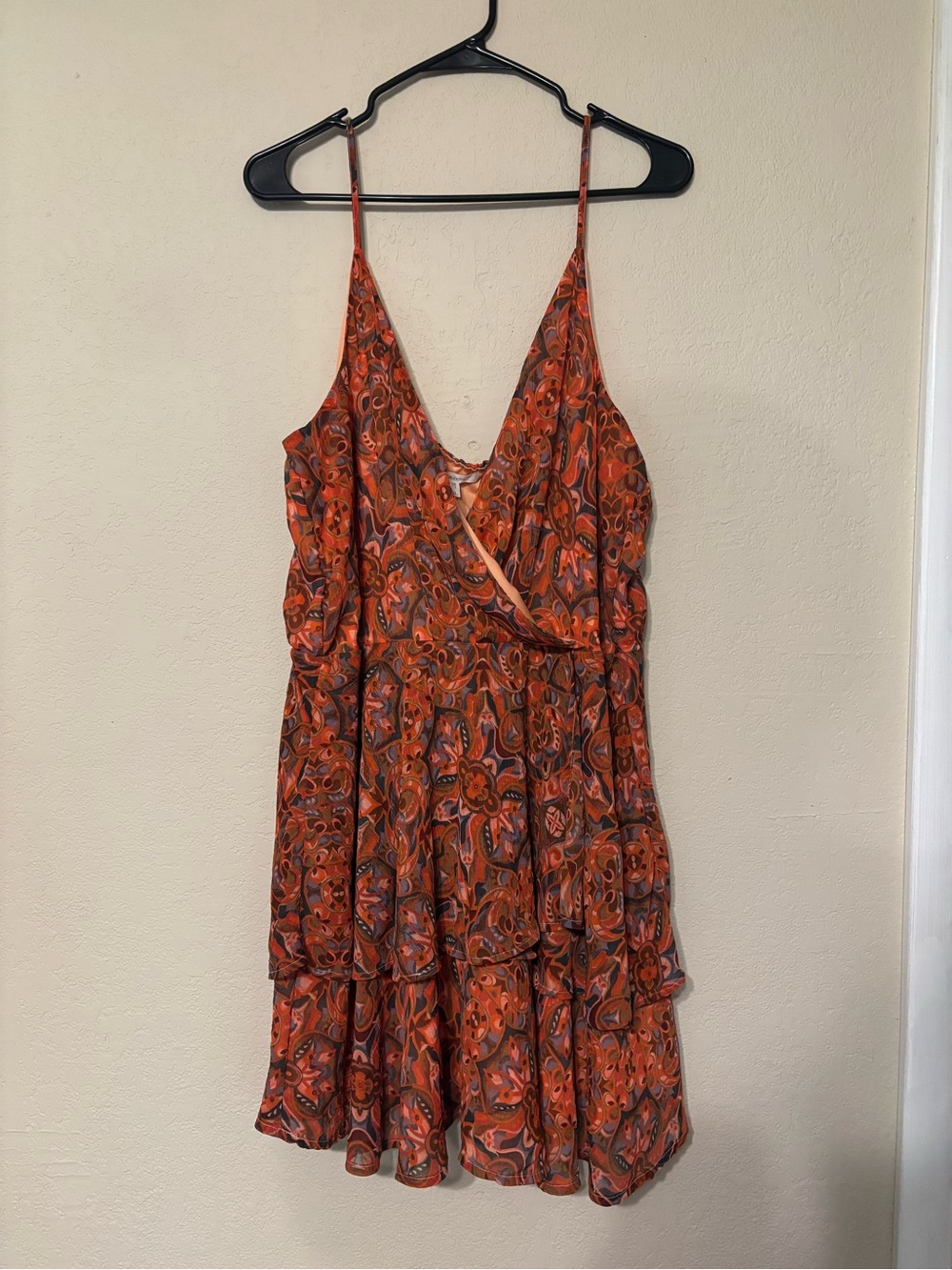 NWT Maurices Orange Paisley Tiered Spaghetti Strap Mini Dress